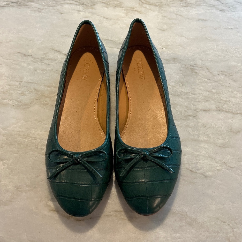 Jcrew Green Alligator Flats
